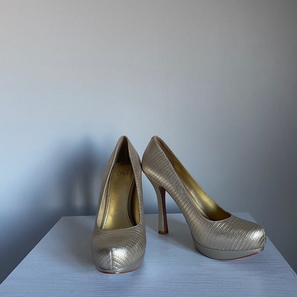 Joan and David Champagne Heels